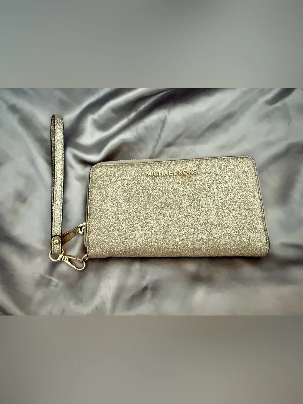 Michael Kors Gold Glitter Zip Card Holder Wallet